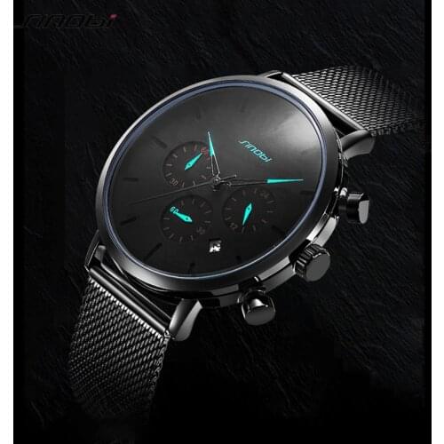 Sinobi Hot Sale Fashion Ultra Thin Watch Men Waterproof Steel Mesh Sport Watches Luxury Chronograph Sport Mens Watch Date Clock