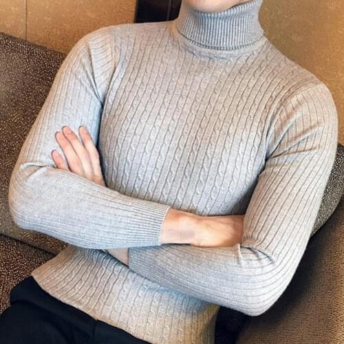 2021 High Quality Warm Turtleneck Sweater Men Fashion Solid Knitted Mens Sweaters Casual Slim Pullover Male Double Collar Tops