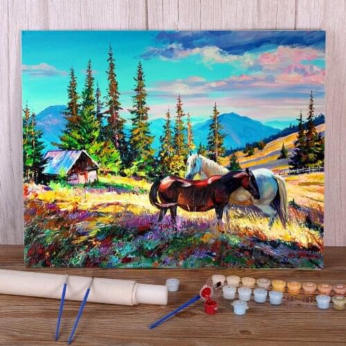 Landscape Horses Coloring By Numbers Painting Kit Oil Paints 40*50 Boards By Numbers Decoration For Kids Handiwork For Art