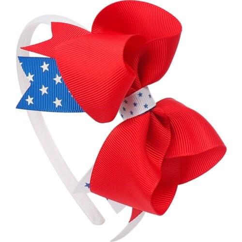 Ncmama 4th of July Headband for Girls USA Hair Bows Hair Band Red Blue White Kids Festival Party Hairband Hair Accessories