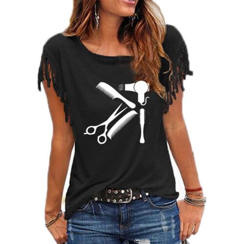 New Art Hair salon Tee Shirt Hairstyle Barber Shirt funny women tumblr fashion newTassel Casual tee tops