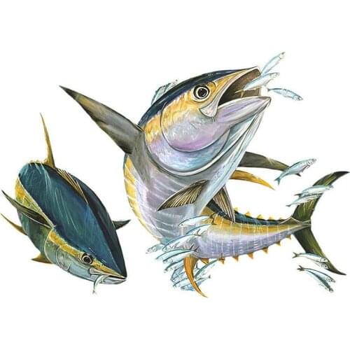 Latest Personality Fish Decal Yellow Fin Tuna Flying Fish Sticker Car Home Truck SUV Boat Decal Car Stickers PVC 13cm X 9.2cm