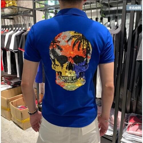 Diamond stone New Casual Mens Polo Shirt Mens Short Sleeve Shirts Mens Brand Clothing Male Hot drill Stand Collar Polos 4XL