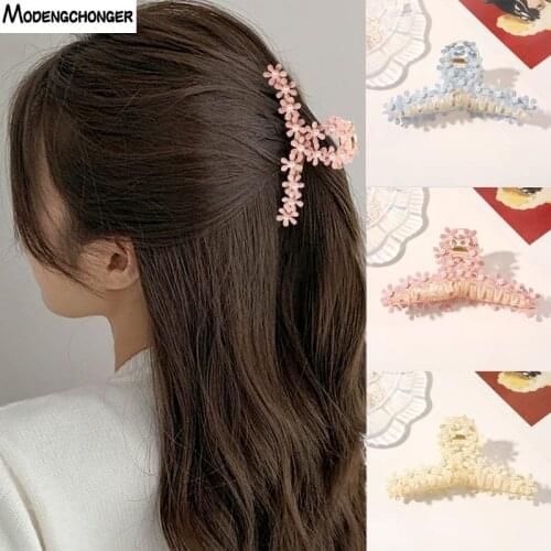 New Simple Alloy Pearls Flower Hair Claws Rhinstones Hair Crab Claw For Women Girls Hair Clip Elegant Headwear Hair Accessories