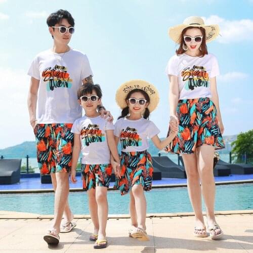 Family Matching Set Summer New Holiday Seaside Beach Mum Daughter T-shirt+skirt Dad Son T-shirt+pants Family Couples Matching