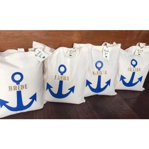 Personalize Anchor - Nautical wedding birthday thank you tote bags, Maid of Honor Tote Bags, bridesmaid canvas Tote Bags