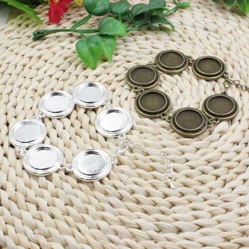 Fit 18mm cabochons Copper Bracelet Round Blank Setting Bezel Base Cabochon For DIY Bangle 5pcs/lot K05126