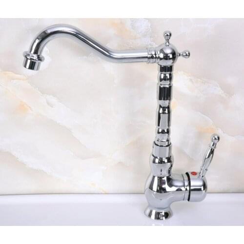 Polished Chrome Brass Single Handle One Hole Bathroom Basin Kitchen Sink Swivel Spout Faucet Mixer Tap mnf671