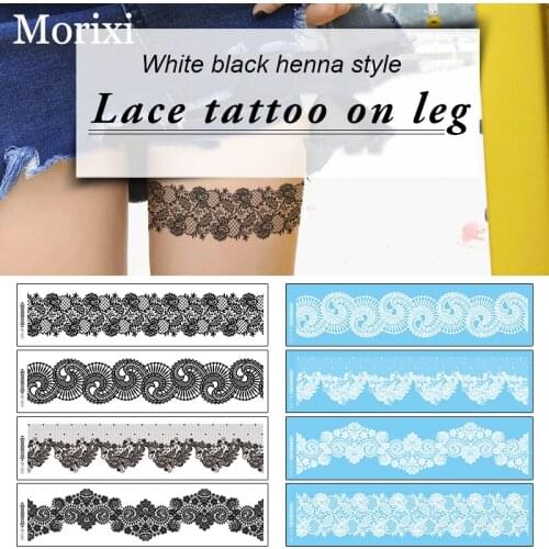 Hollow lace tattoo sticker for arm leg black white color rose flower wave liners printing water transfer fake tattoo paper RA061