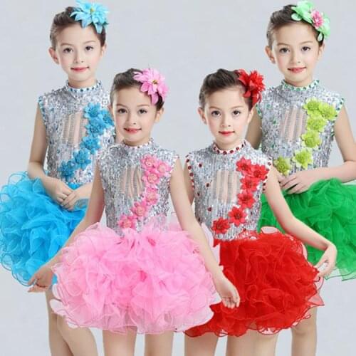 Kids clothes new dress childrens clothing flower sequin streamer show fluffy girls dress