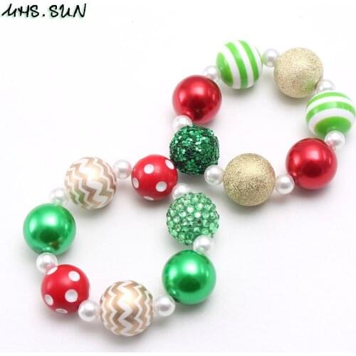 MHS.SUN New Christmas Chunky Beads Bracelets Charm Kids Child Girls Festival Beaded Bracelets Chunky Jewelry For Gift 1Pcs