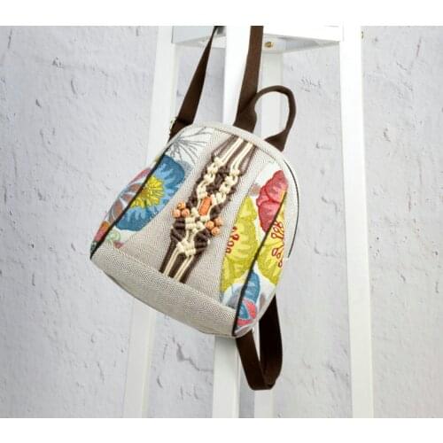 Backpack female packet retro hand-woven deserve to act the role of cotton and linen satchel antique bag students