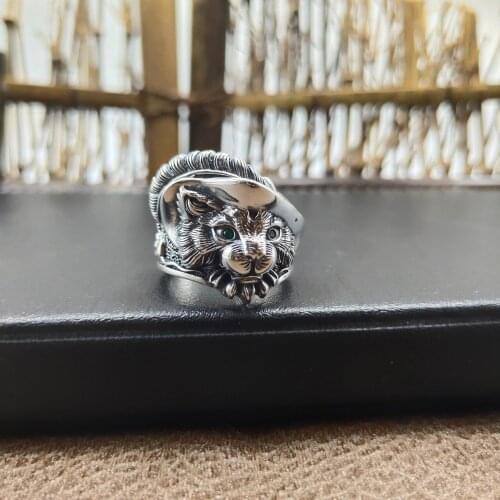 S925 sterling silver ring domineering retro style cute lion head personalized ring ring