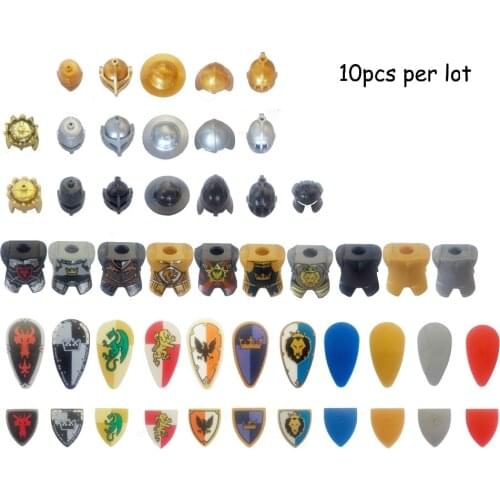 10pcs Castle Knight Printed Armor Shield Vest Weapon Crown King Dragon hat crash helmet building block brick particles