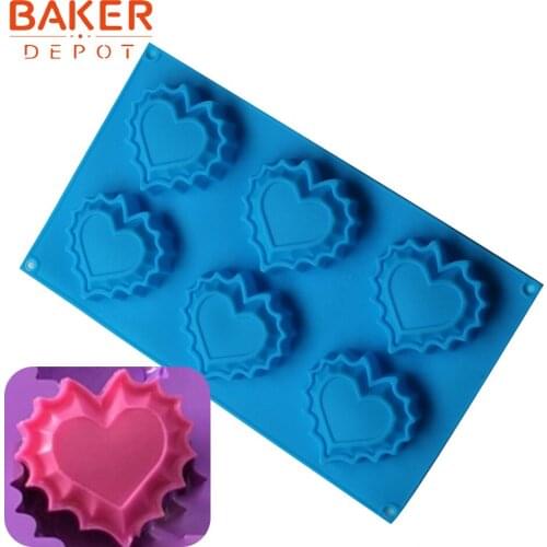 Silicone baking Cake mold 6 lattices heart shape with side lace chocolate handmade soap molds SSCM-001-1