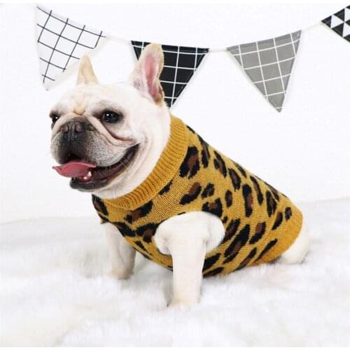 Dog Knitting Clothes Leopard Sleeveless 2-Leg Wear Warm Winter Fall Windproof Outerwear Pet Dog Sweaters