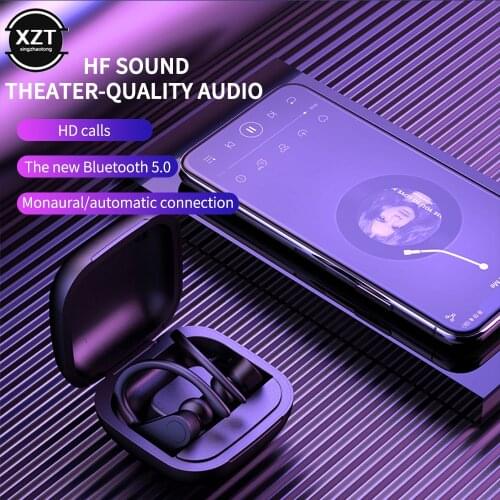 TWS Bluetooth 5.0 Earphones Waterproof CVC Noise Reduction Headphones ear hook Stereo Sports Earbuds pair Mic Headsets with Box