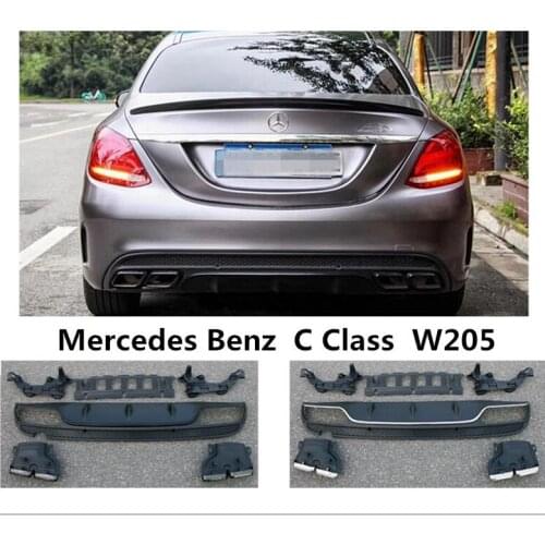 For Mercedes-Benz C Class W205 C180 C200 C250 C300 2015-2019 Rear Lip Spoiler & Exhause High Quality PP Bumper Diffuser