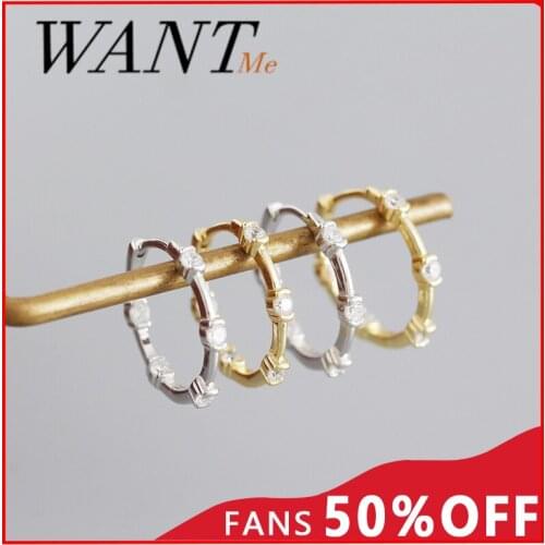 WANTME Fashion Bohemian Pave Round Zircon Ear Buckle for Women Genuine 925 Sterling Silver Minimalist Punk Earrings Jewelry Gift