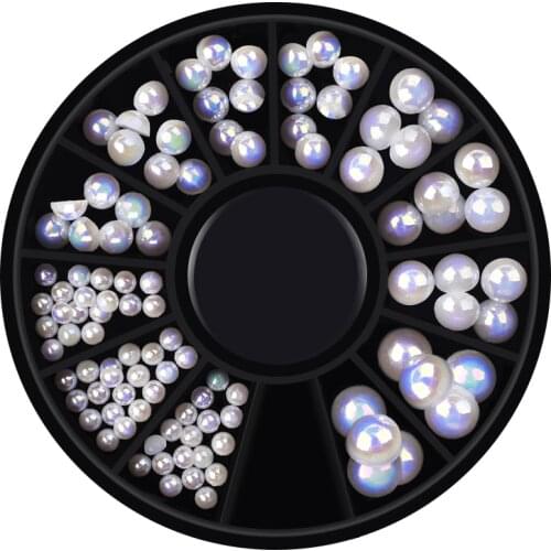 Pearl Mermaid Gradient Symphony Mix Size AB Beads Flatback 3D Glitter Nail Art Decorations Tips DIY Charm Manicure Wheel