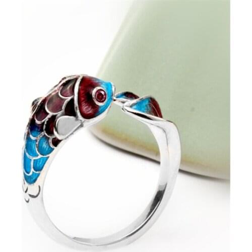 2020 Creative Deisgn Colorful Enamel Cut Blue Finsh Adjustable Rings For Women Female 925 Sterling Silver Glazed Lucky Ring Girl