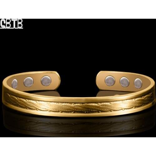 Golden Simple Fashion Opening Weight Loss Magnet Couple Bracelet Oil Pressure Gilding Process Best Accessories Gift