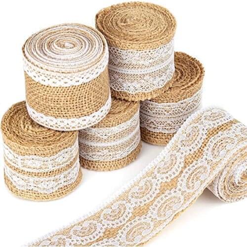 2 Yards/Roll Natural Burlap Ribbon Rolls with Lace Jute Twine for DIY Handmade Wedding Party Crafts