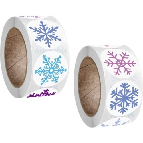 500Pcs/Roll Christmas Snowflake Pattern Round Paper Stationery Stickers Labels Envelope Gift Package Sealing Label Stickers