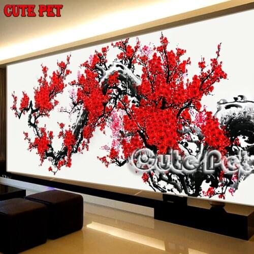 5D Diamond Embroidery"Chinese traditional painting red plum blossom"Full Square Diamond Painting Cross Stitch Mosaic Decor large