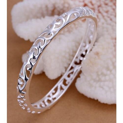Free shipping 925 jewelry silver plated jewelry bangle fine fashion hollow bracelet bangle wholesale and retail SMTB156