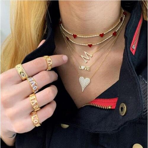 Valentines lover girlfriend gift red black white enamel lovely heart charm cz tennis chain choker fashion trendy necklace women