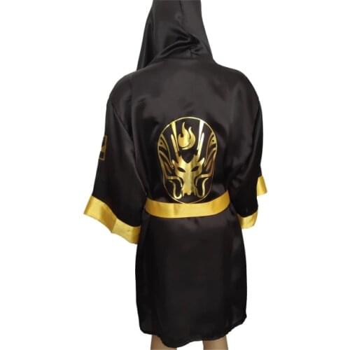 GOLDDEN Black Boxer Robe Cosplay Costume Sports Boxing COUPLE Robe ADULT Boxing Training Bathrobe Boxer Battle Uniform