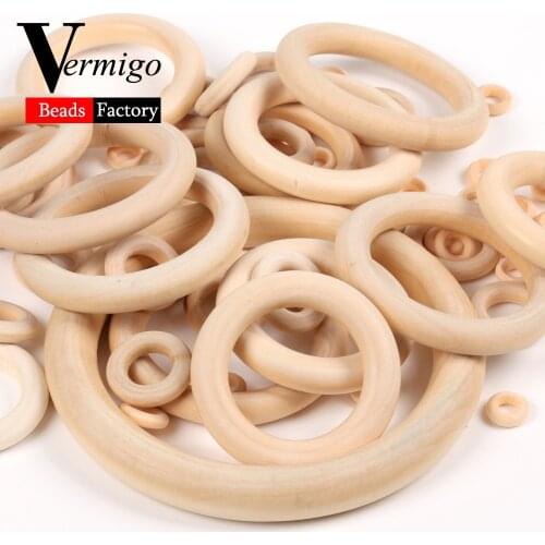 Natural Color Wooden Beads 12-125mm Connectors Circles Ring Lead-Free Wood Beads for Jewelry Making Baby Teething Pacifier Chain