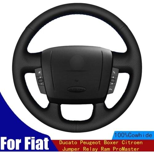 DIY Car Steering Wheel Cover Soft Black Genuine Leather For Fiat Ducato Peugeot Boxer Citroen Jumper Relay Ram ProMaster