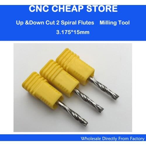 3p 3.175x15MM Up & Down Cut 2 Flute Double Spiral Carbide CNC Mill Tools,CNC Milling Cutter,Woodworking Cutting Tools Router Bit