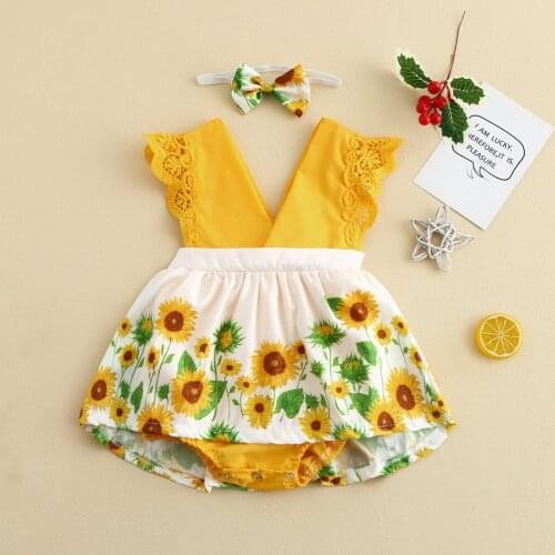 Newborn Baby Girls Sleeveless Lemon Watermelon Lace Bodysuit+Headband Baby Clothing Jumpsuits Baby Bodysuits Infant Costume