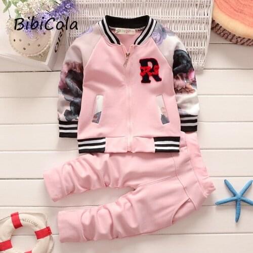 Baby girls clothes suit spring autumn baby long-sleeved cotton baseball uniform suit girls jacket + sports pants fashion suit