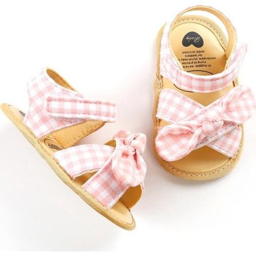 Summer Fashion Girls Bow Plaid Breathable Anti-Slip Sandals 0-18M