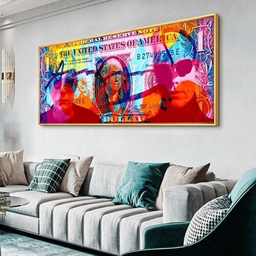 Motivational Artwork of Dollars Colorful Oil Paintings on Canvas Inspirational Moeny Poster Picture for Modern Living Room Decor