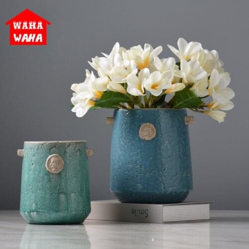 Cartoon Artificial Flower Vase Ceramic Wedding Decorative Vase Modern White Ceramic Plant Bottle Household Decor Green Blue Vase