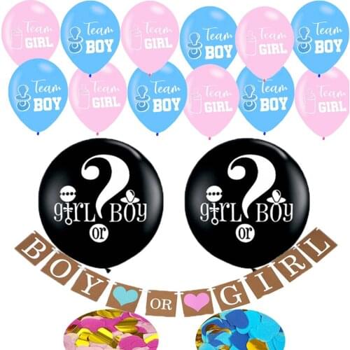 Team boy Team girl Boy or Girl Gender reveal Party Decorations Supplies kit 36" Black Balloons Confetti Boy or Girl Banner set