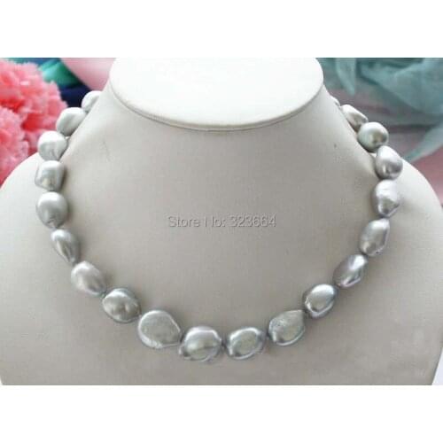 Huge 17" 14mm gray baroque freshwater pearl necklace