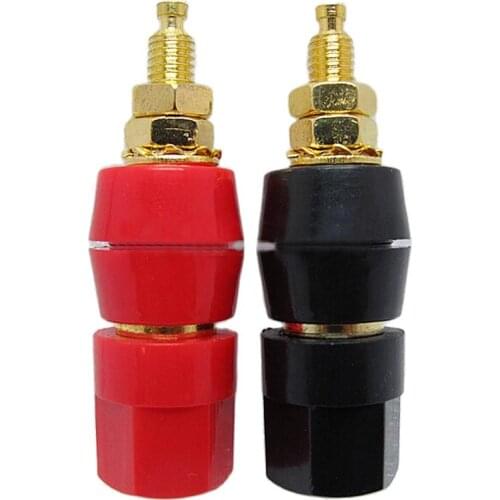 A pair Banana connector Gold-plated Banana plug sockets Copper Terminals binding post connector for speaker horn Red + Black
