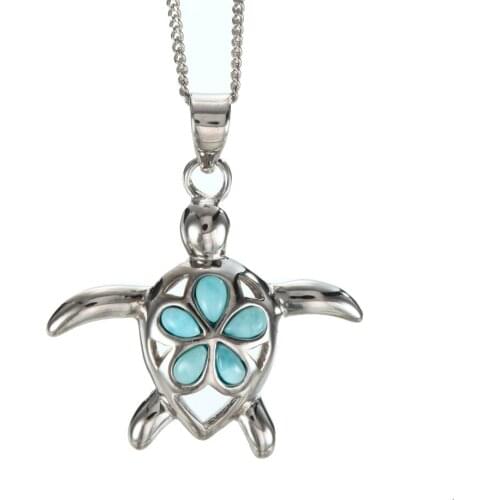 DJ CH Swimming Turtle Charm Pendant 100% Genuine Larimar Sea Turtle Charm Solid 925 Sterling Silver,Womens Fashion Pendants