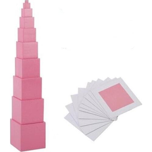 Pink Tower With Card Montessori Material Creative Sensor Kid Educational Toy For Preschool Teaching Aids Family Children Toy