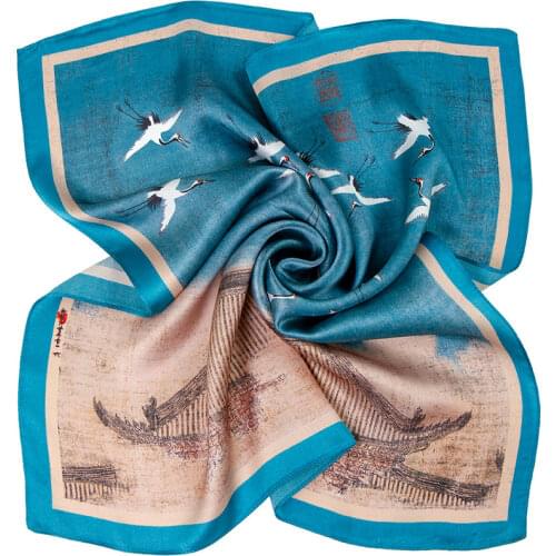 Pure Silk Scarf Women Bandana Female Hair Scarf Crane Handkerchief Womens Natural Silk Square Head Scarf Neck Scarf for Women