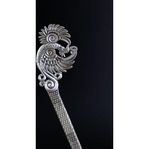 OLD Tibet Silver Copper Carve Myth Animal Phenix Noble China Style Girl Hairpin