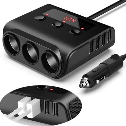 TR12 USB Car Adapter Convenient Independent Power Switch 100W Extended 4-port Charger for 12-24V Vehicles Car Accessories