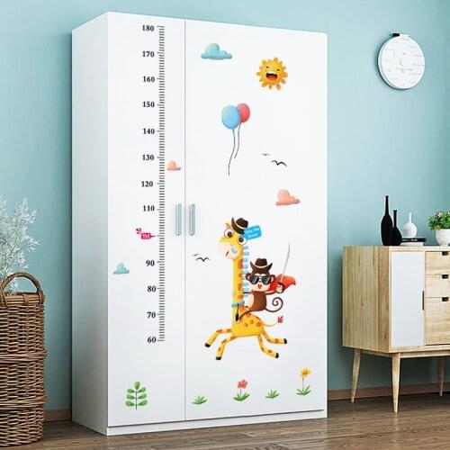 Fun Giraffe Carrying A Baby Monkey Height Sticker for Childrens Room Wardrobe Kindergarten Decoration Decorative Wall Sticker