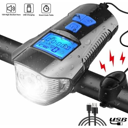 Waterproof Bicycle Light USB Rechargeable Bike Front Light Flashlight With Bike Computer LCD Speedometer Cycling Head Light Horn